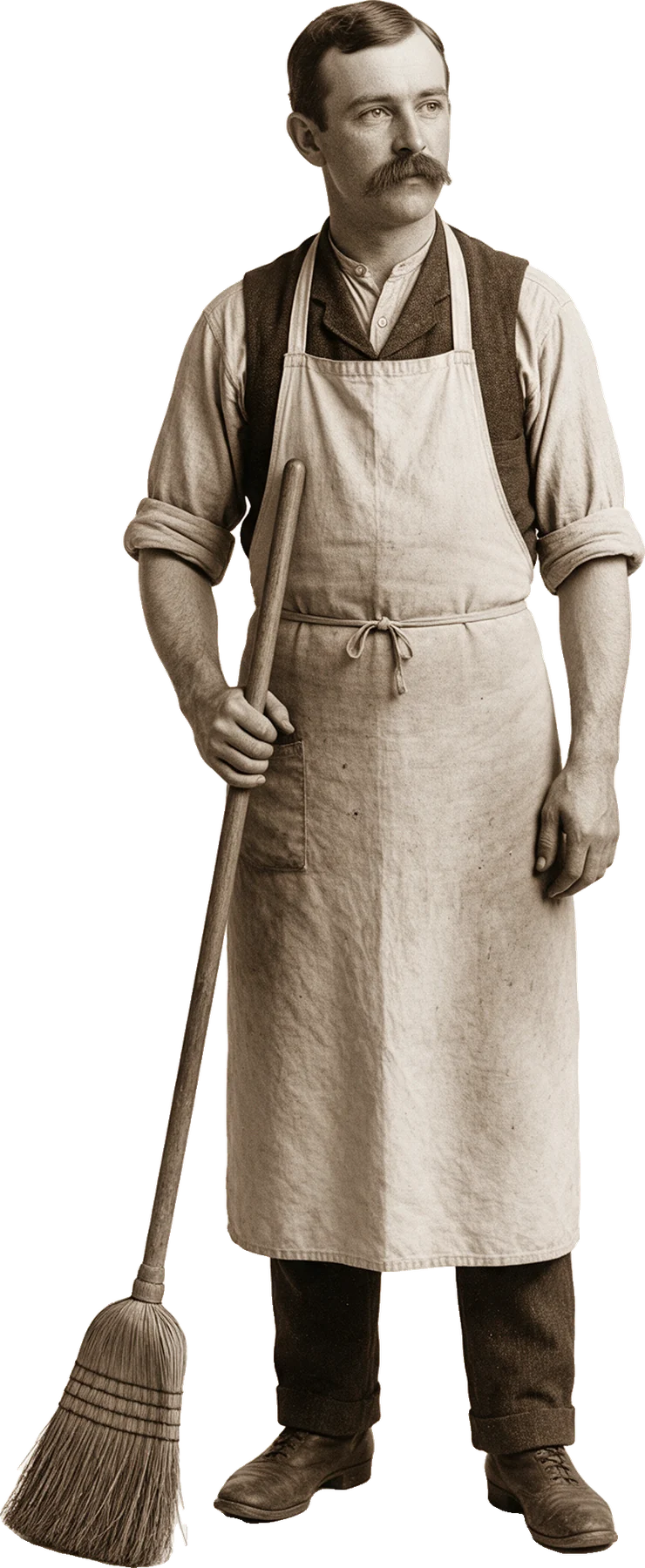 A shopkeeper with a broom