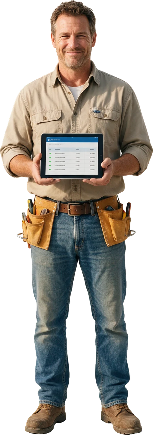 A contractor reviewing paid invoices on a tablet