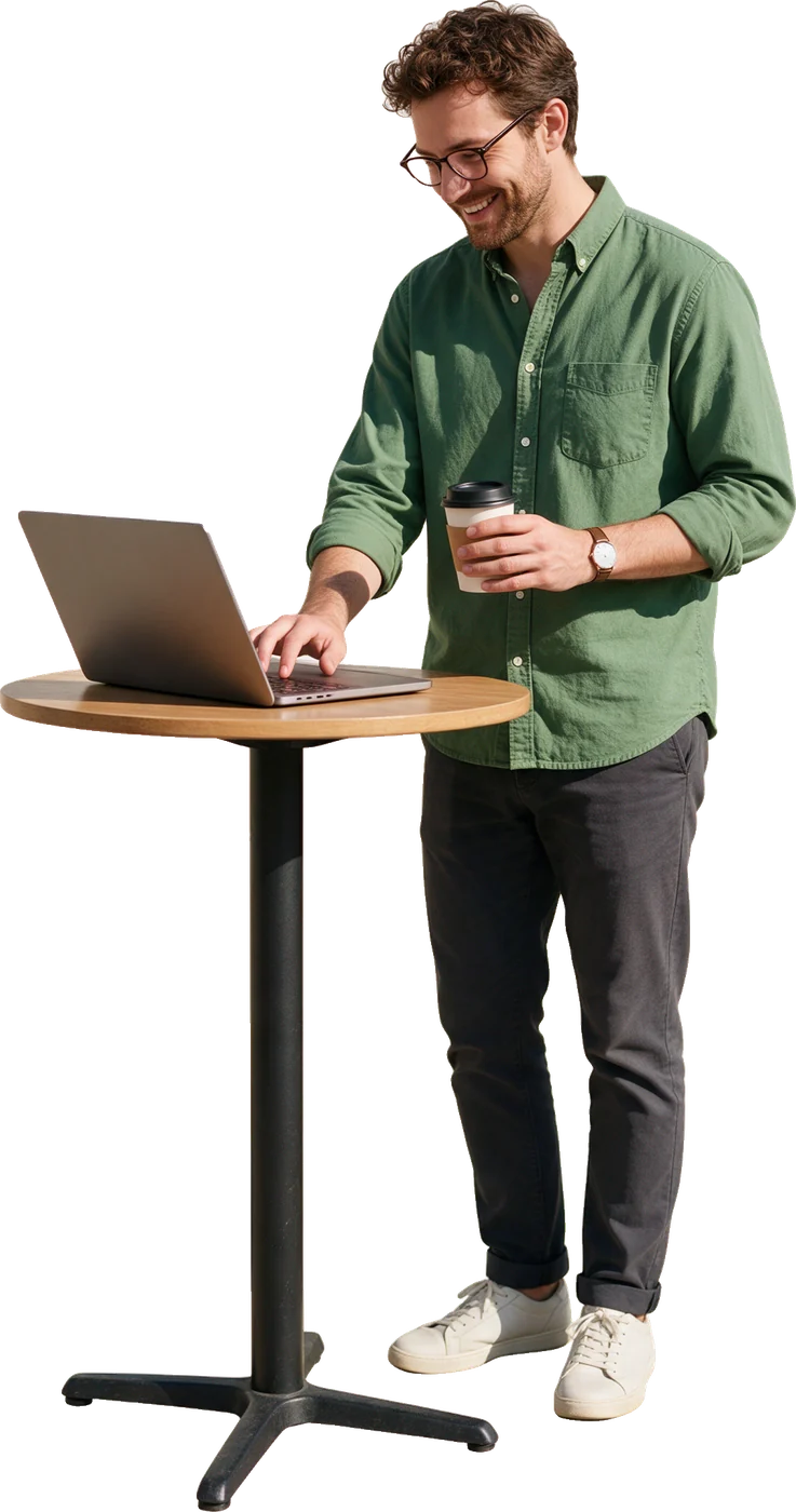A consultant building the system on a laptop