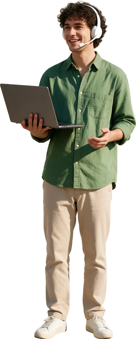 A Cherish AI consultant on a headset, ready for the call